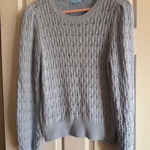 Light Blue Draper James Cable Knit Puff Sleeve Women's Sweater